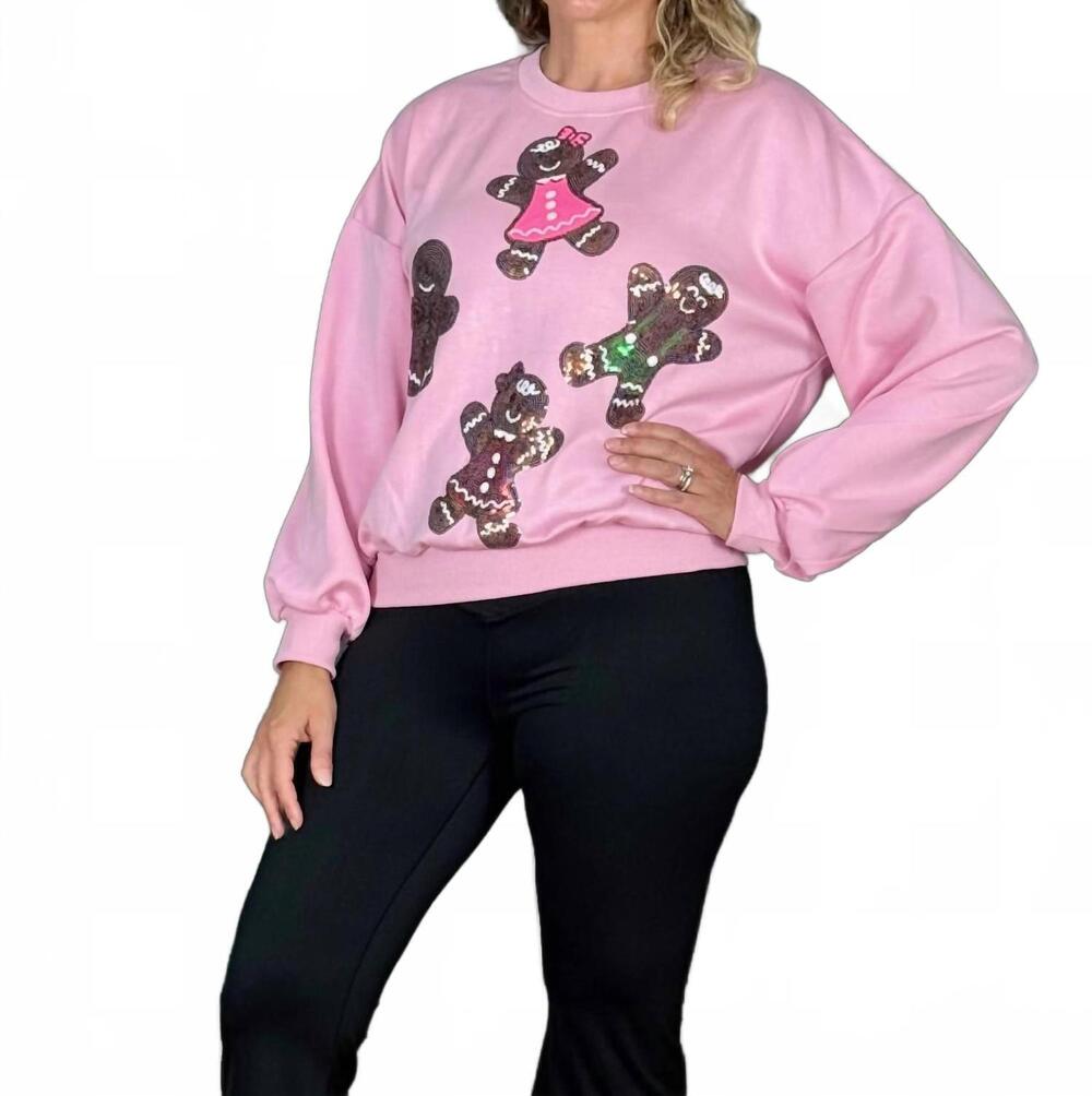 NEW SIMPLY SOUTHERN gingerbread sweatshirt in pink multi